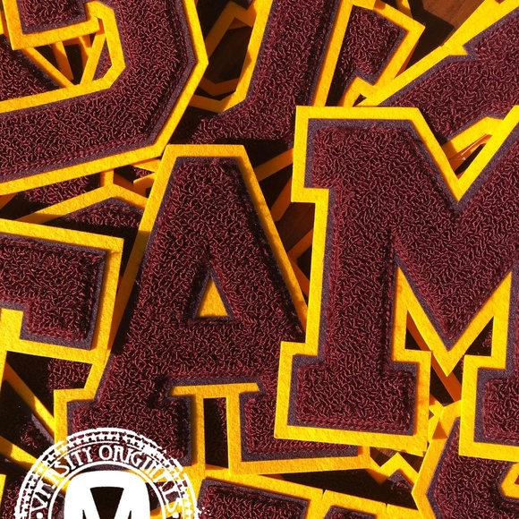 Maroon/Gold 6” Chenille Varsity Letter Patches / A-Z Available MADE IN USA - Picture 1 of 4